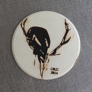 Wood Burning Elk Original Art Design Plaque 7x7 Round